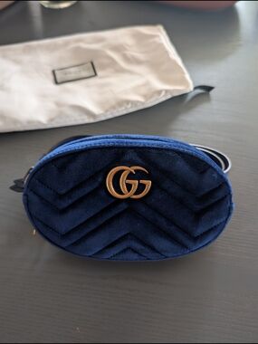 Gucci Navy Velvet GG Marmont Belt Bag